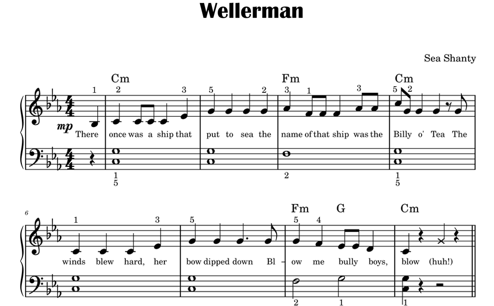 collection of simple piano songs with notes for beginners Wellerman