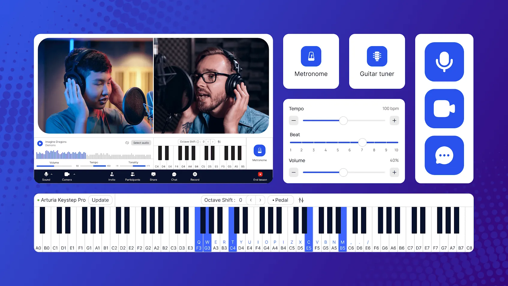 beginner piano student using MOOZ platform for easy online practice