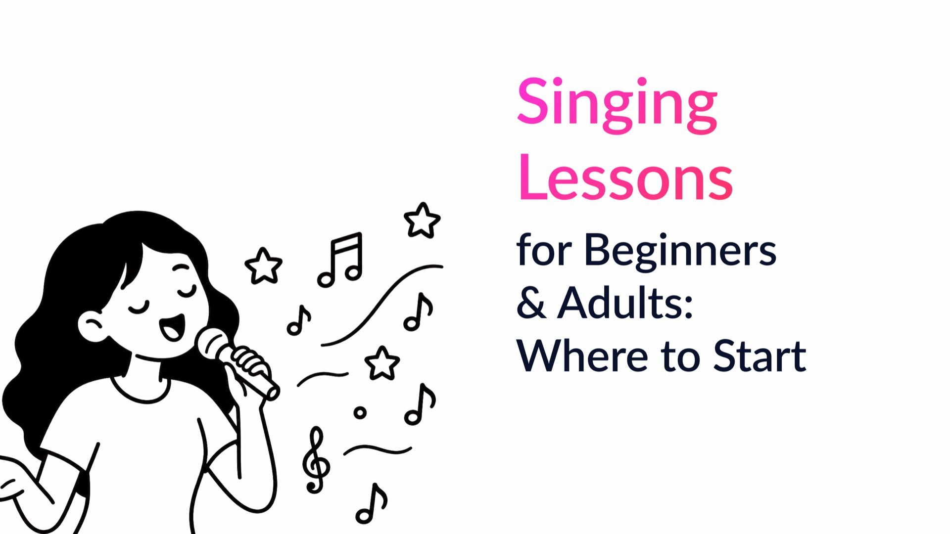 Singing lessons for beginners and adults: where to start — MOOZ blog cover with an illustrated singer at a microphone