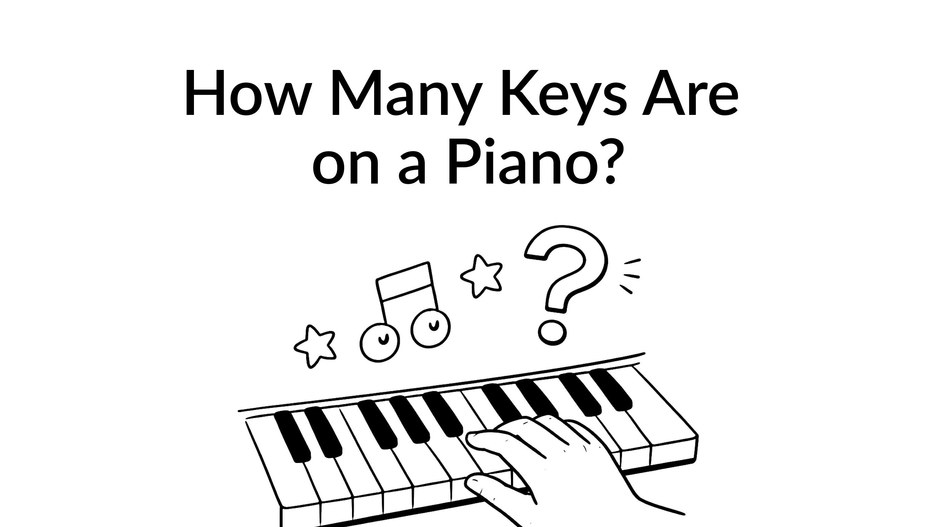 hand on a piano keyboard with text: how many keys are on a piano 