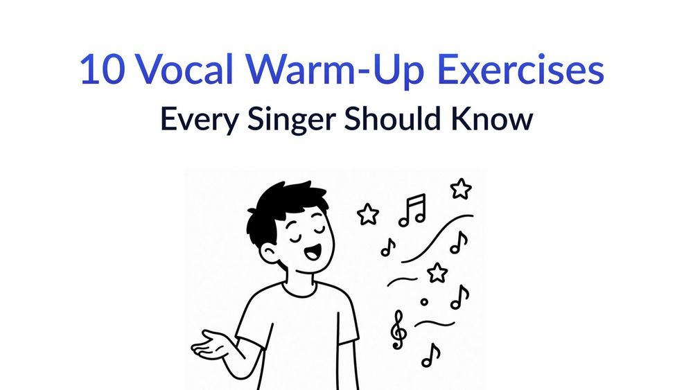 10 vocal warm-up exercises every singer should know — MOOZ blog cover with an illustrated singer