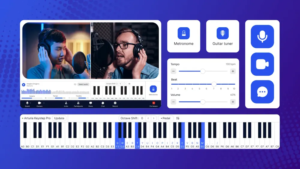 beginner piano student using MOOZ platform for easy online practice